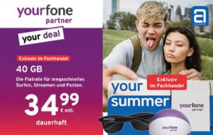 Mann und Frau mit Handy. Yourfone Angebot und sommerlichen Giveaways