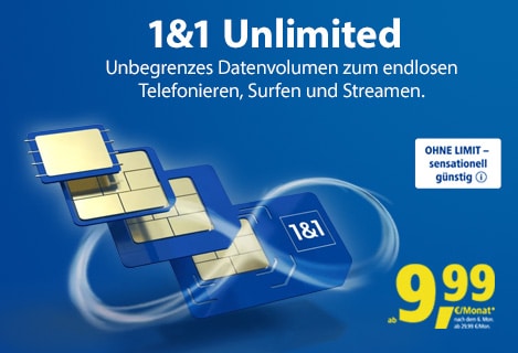 1&1 Unlimited. Mobilfunktarife mit unbegrenztem Datenvolumen