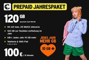 congstar Jahrespaket mit 120 GB für 100 €