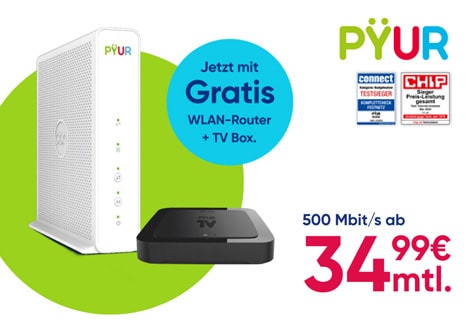 PYUR Special Tarif. Internet, TV & Telefon im praktischen Spar-Paket. Jetzt mit Gratis WLAN-Router und TV Box